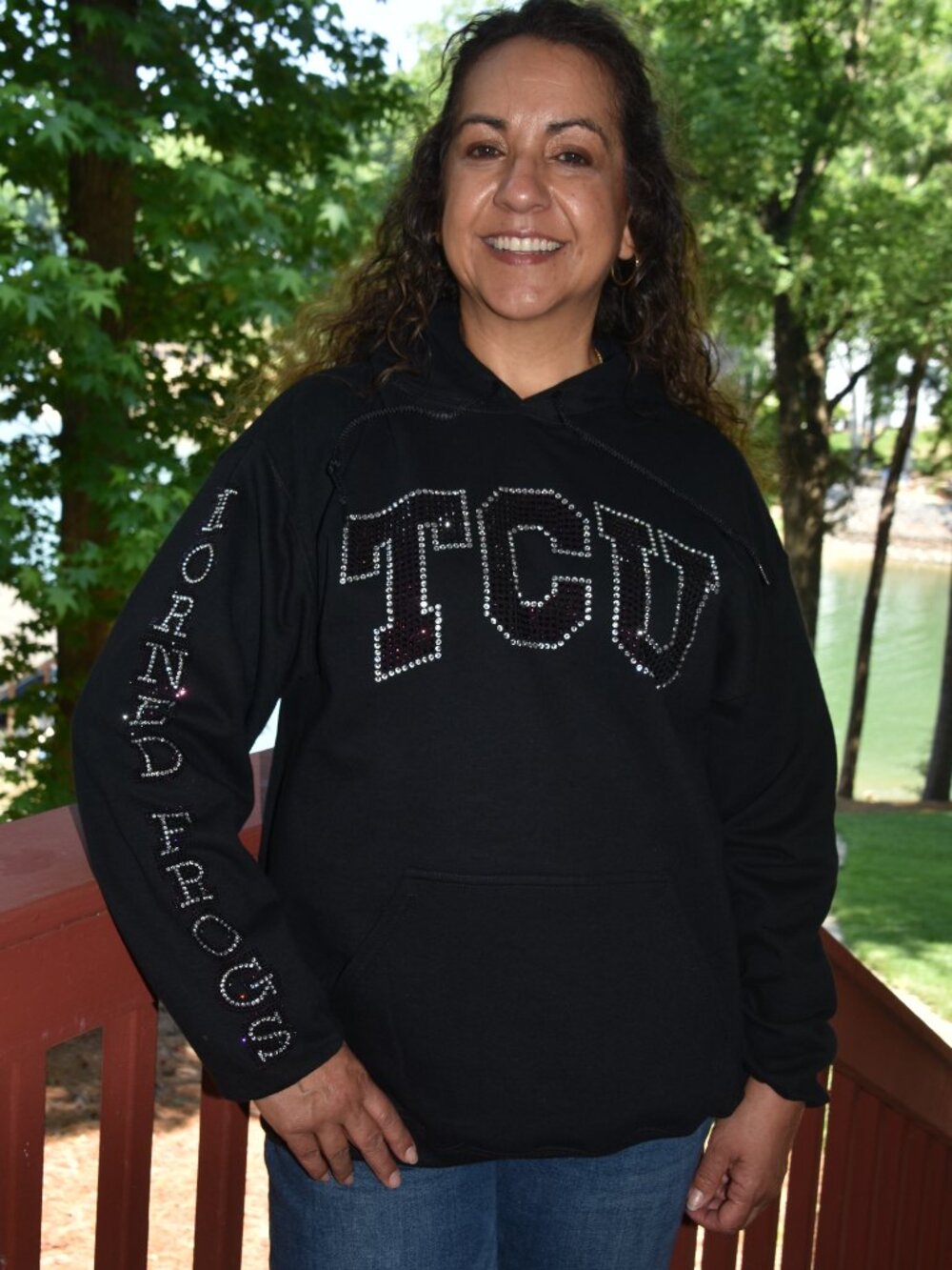 TCU rhinestone bling hoodie design on sleeves S M L XL …